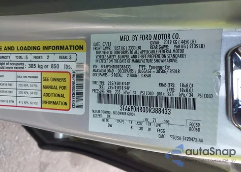 2013 Ford Fusion Se from USA, damaged, VIN 3FA6P0HR0DR388433